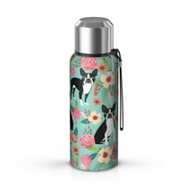 20 Oz Green Boston Terrier and Flower Coffee Tumbler Double Wall Insulated Stainless Steel Water Bottle | Metal Reusable Thermoses Flask with Cup Cap | Leak & Sweat Proof with Anti-Dust Lid