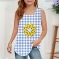 thumbnail image 6 of Girls Summer Floral Tank Tops Curved Hem Sleeveless Square Neck T-Shirts Plaid Graphic Tees Loose Fit Shirt Blue， 5-6 Years, 6 of 6