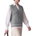 thumbnail image 4 of INSPIRE CHIC Women's V Neck Cable Knit Sweater Vests Sleeveless Contrast Trim Regular Fit Casual Vintage Medium Grey, 4 of 5