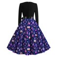 thumbnail image 4 of Womens Halloween Dress Pumpkin Costume Dresses Vintage Bat Print Dress A Line Dress Halloween Themed Plus Size Clothes Dark Purple 5XL, 4 of 6