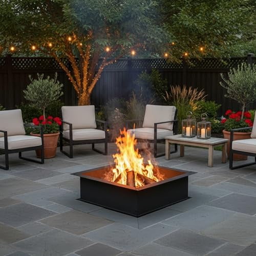 Fire Pit Ring 44 Inch Outer/38 Inch Inner Square Fire Ring, Heavy-Duty Metal Smokeless Firepit Ring for Backyard, Beach & Camping$$Garden & Patio