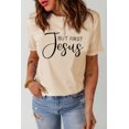 thumbnail image 1 of ABPHQTO Camiseta caqui de manga corta con estampado de letras But First Jesus para mujer, 1 of 5
