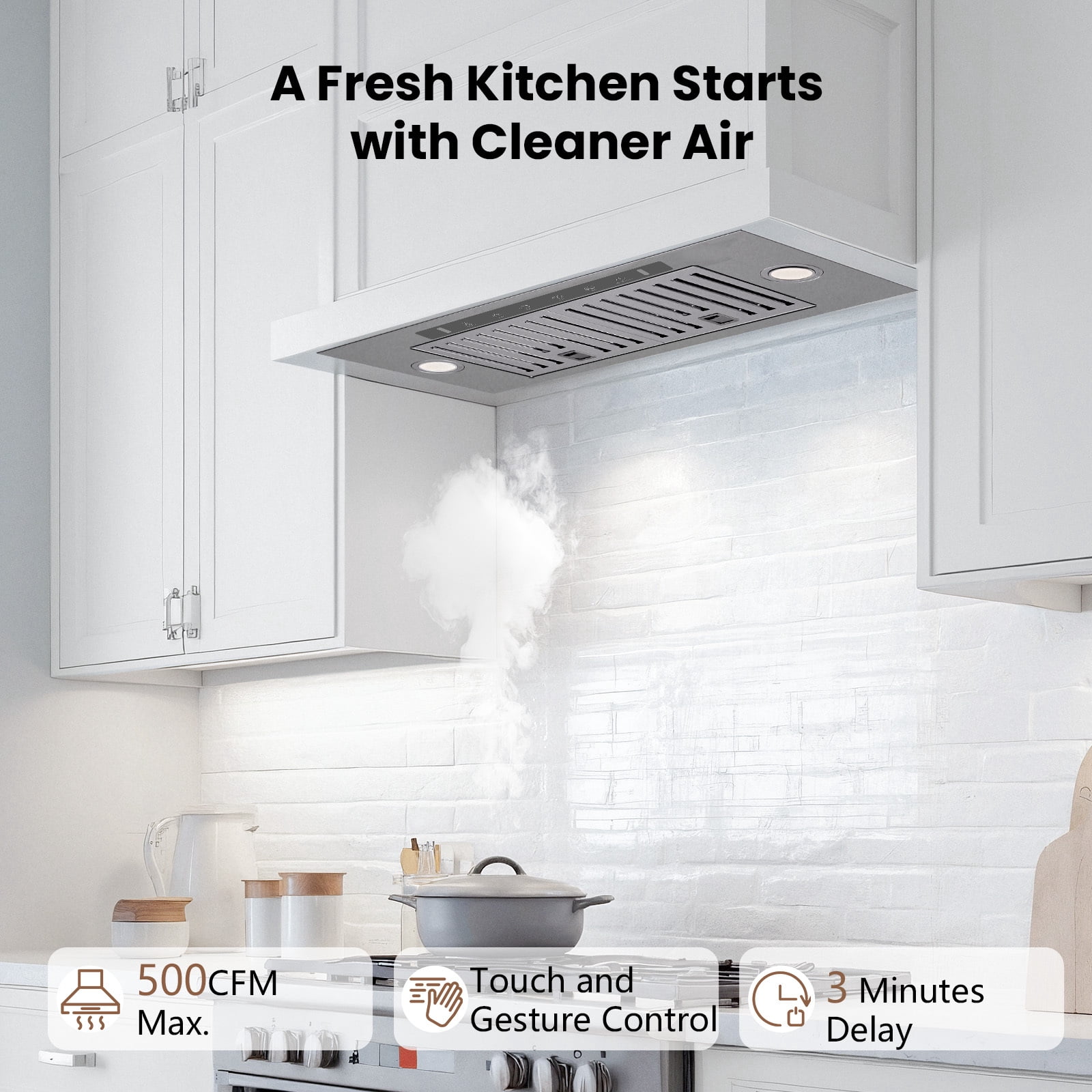 VIKIO 30" Under Cabinet Range Hood Insert 900 CFM Convertible Ducted to Ductless in Stainless Steel with 3-Speed and LED Lights