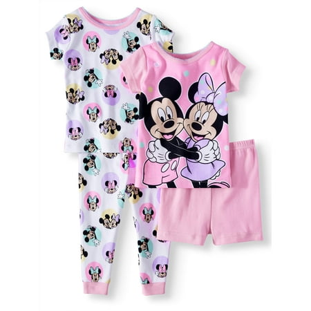 Minnie Mouse Baby girls' minnie mouse cotton tight fit pajamas, 4-piece set