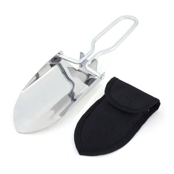 PWPAM Stainless Steel Folding Shovel with Stainless Steel Handle and Carry Pouch