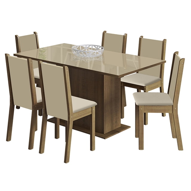 Juego de Comedor Madesa Moscou Plus Mesa y 6 Sillas MCS Beige