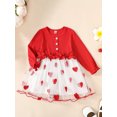 thumbnail image 3 of Musuos Toddler Girl Valentine's Day Dress, 12 18 24M 3 4T Heart Print Round Neck Long Sleeve Button Decor Ruffled A-Line Dress, 3 of 10