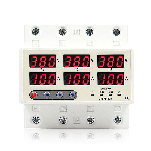Mistaha Limiteur de Courant Numérique à Quatre Fils Réglable à Réinitialisation Automatique pour Tension Supérieure/inférieure avec Affichage en Temps Réel, Protection contre les Surcharges, Montage sur Rail Standard, Voyants Indicateurs, Fonction Sans Connexion [380V,