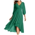 thumbnail image 2 of Evening Gowns for Women formal Holiday Dresses for Women Chiffon Spring V Neck Long Sleeves Pleated A Line Midi Length Wedding Guest Dress, 2 of 9