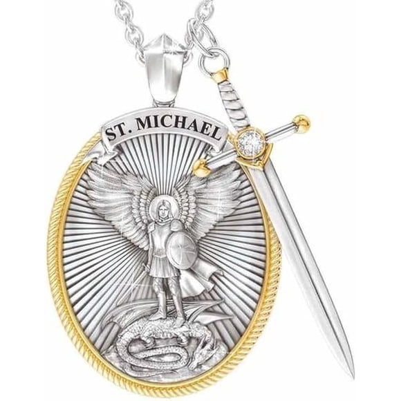 GAUEIOUR New Archangel St Michael Catholic Patron Steel Pendant Necklace Christian Amulet Fashionable Retro Men s Alloy Necklace Pendant Prayer Necklaces Christian Gift