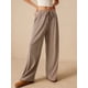 thumbnail image 5 of Pantalones Palazzo de Cintura Alta con Bolsillo y Pierna para Mujer, para Otoño e Invierno. Caqui L, 5 of 9