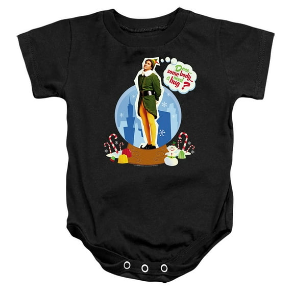 Elf Does Somebody Need A Hug? Unisex Infant Snap Suit for Baby (12 Months) Black