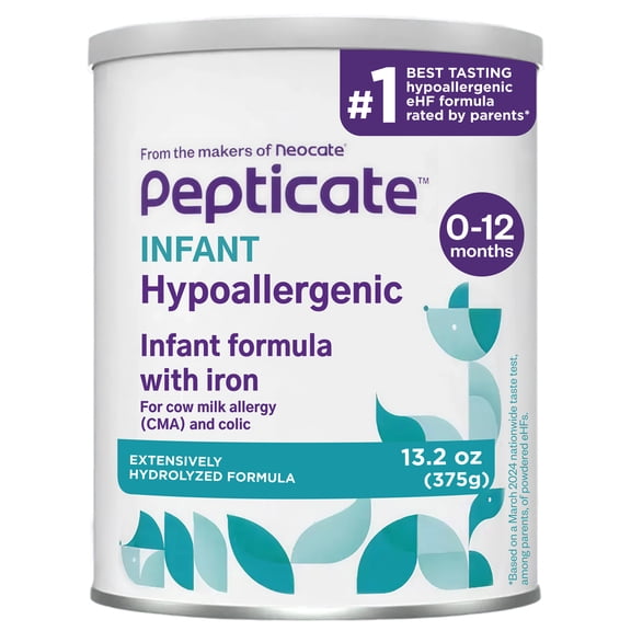 Pepticate Baby Formula, Hypoallergenic Powdered Infant Formula for Cow Milk Allergy, with Omega 3 DHA, ARA, Iron & Prebiotics, 13.2oz