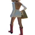 thumbnail image 4 of Women Wrapped Bell Long Sleeve Slim Fit Backless  Neck Short Mini Skinny Solid Color Dress, 4 of 6