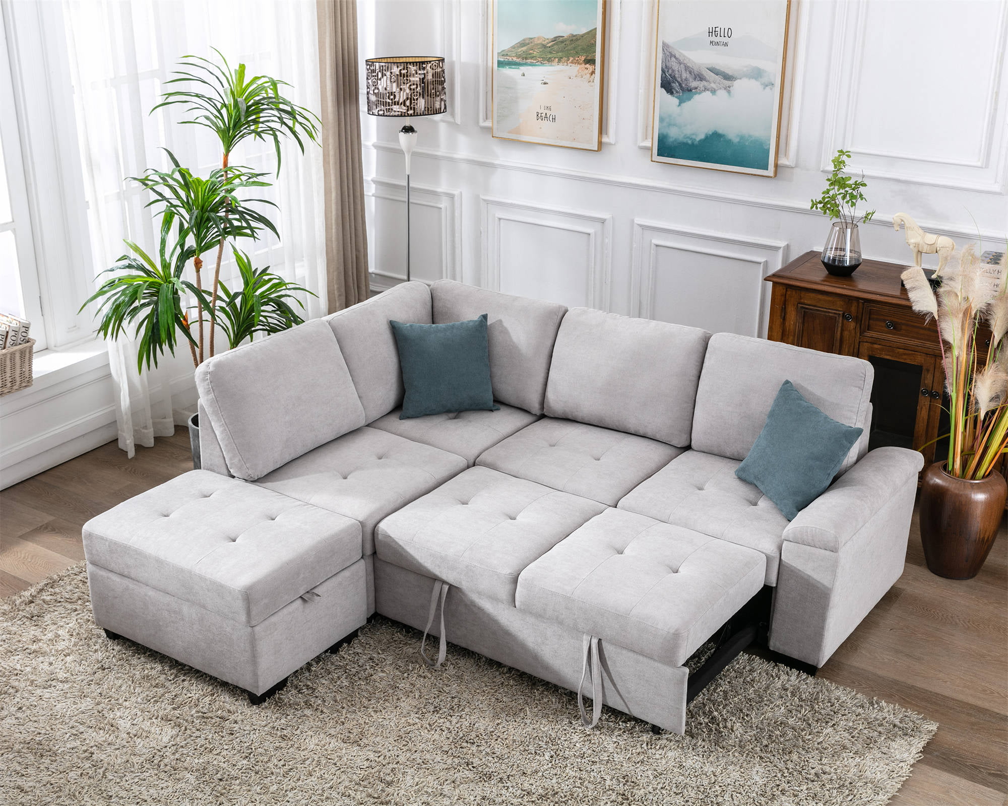 SOFA SECTIONAL SLEEPER PULL OUT QUEEN BED CHAIR COUCH DORM LIVING ROOM FURNITURE 