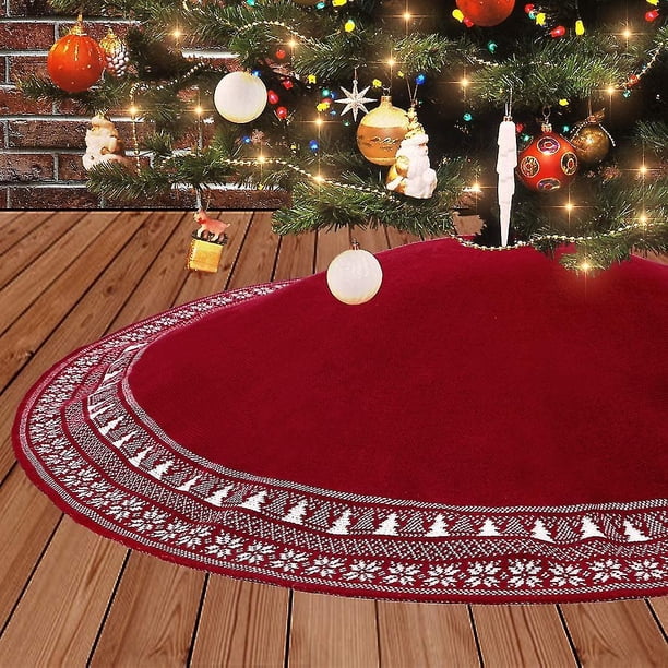 Wow Falda para árbol de Navidad, falda de árbol de Navidad de punto de 90 cm con árbol de Navidad grueso, copo de nieve, decoraciones navideñas rústicas, alfombra, cubierta para pies, esquí de abeto