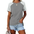thumbnail image 2 of Summer Savinghs KIHOUT Summer Tops for Women, Women's Short Sleeved Shirt With Checkered Printed Button Casual T-shirt Top (Gray S), 2 of 3