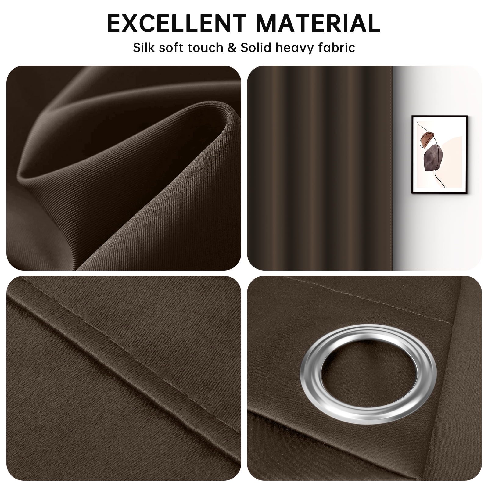 XUEYU 100% Blackout Curtains for Bedroom, Light Blocking Thermal Insulated Curtains with Noise Reduction, 52x84 Inch Room Darkening Window Drapes, Set of 2 Panels, Brown