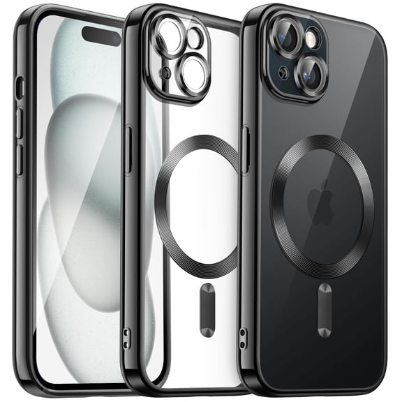 JETech Electroplated Case for iPhone 15 Plus 6.7-Inch, Camera Lens Full Protection, Compatible with MagSafe Wireless Charging, Shockproof Soft TPU Phone Cover (Black)