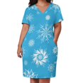 thumbnail image 3 of Womens Casual Dresses Blue Background White Snowflakes Pattern Short Sleeve Dress Summer Dresses for Women 2025, 3 of 6