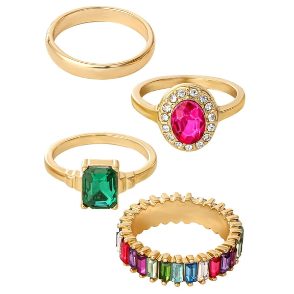 Jessica Simpson Women's Multi Color CZ Ring Set, 4-Piece, Size 7