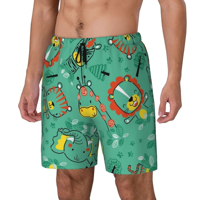 Balery Funny Animals in Jungle Bañador para hombre, shorts de playa de secado rápido con entrepierna y forro de compresión-XX-Large
