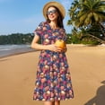 thumbnail image 4 of Honeii Skull colorful daisy Print Women’s Short Sleeve Dress, Comfortable Casual Dress, Soft Polyester Spandex Blend, Stylish Everyday Wear for Summer, Perfect for Travel and Vacation, 4 of 6