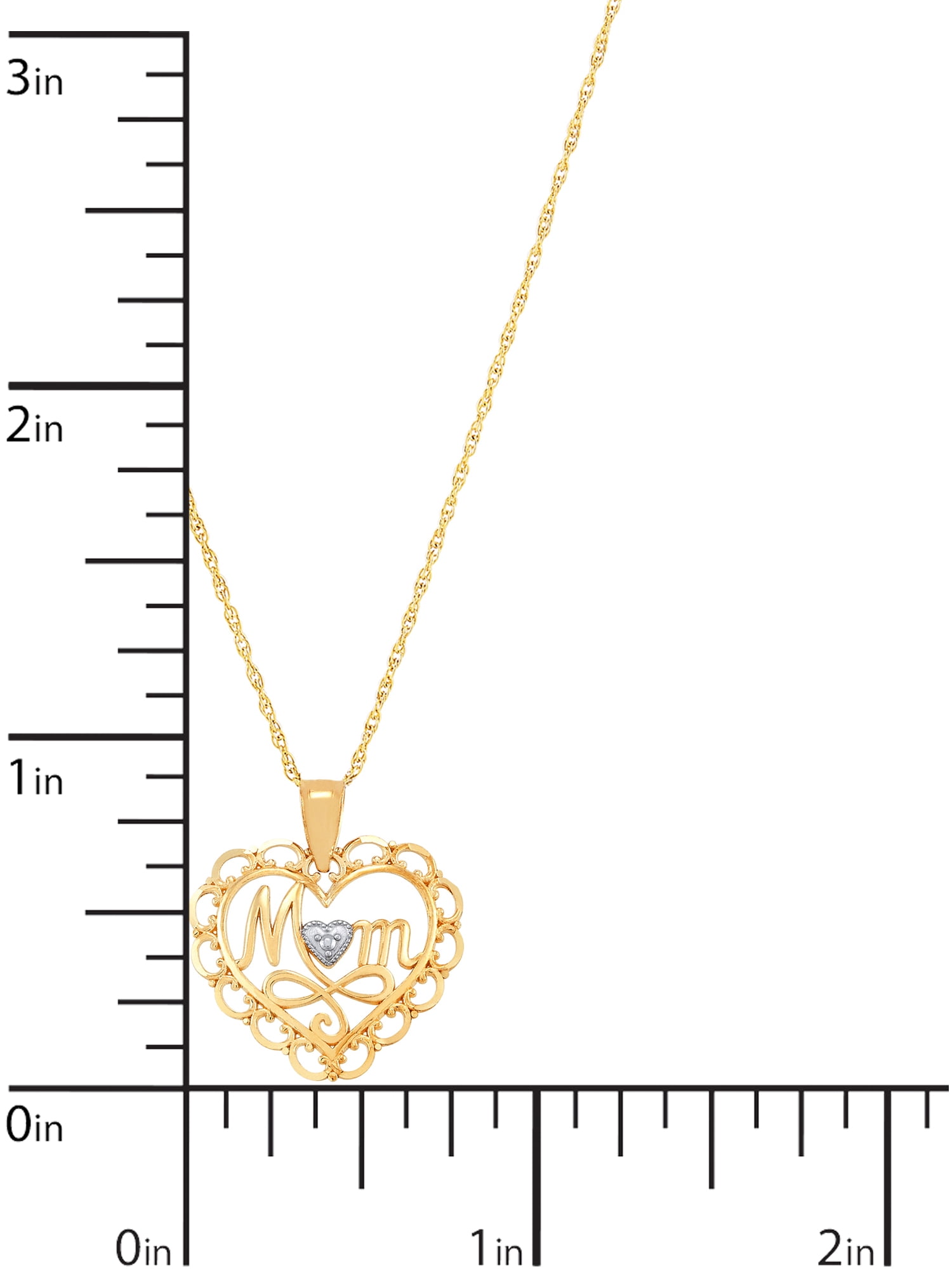 Brilliance Fine Jewelry 10k Yellow Gold Mom Heart Pendant with Rhodium Filigree on 18" Gold Filled Chain