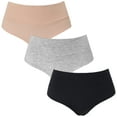 thumbnail image 2 of Curve Muse Women's Plus Size High Waist Hipster Briefs 100% Cotton Panties-3 Pack-Grey,Nude,Black-XXL, 2 of 7