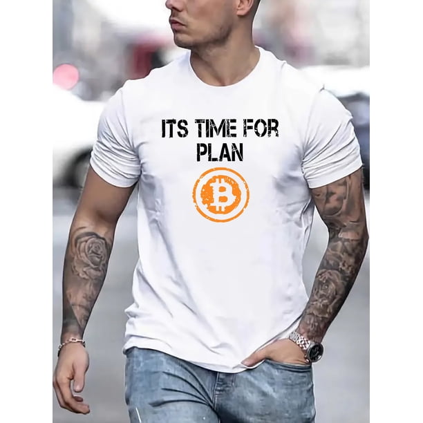 IT'S TIME TO MAKE PLANS Print Men'S Crew Neck Short Sleeve T-shirt, Polyester Casual Summer Tee, Regular Fit, Slight Stretch, 180g/m², Adult, Patterned, Crew Neck