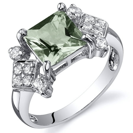 Peora 1.50 Ct Green Amethyst Engagement Ring in Rhodium-Plated Sterling Silver