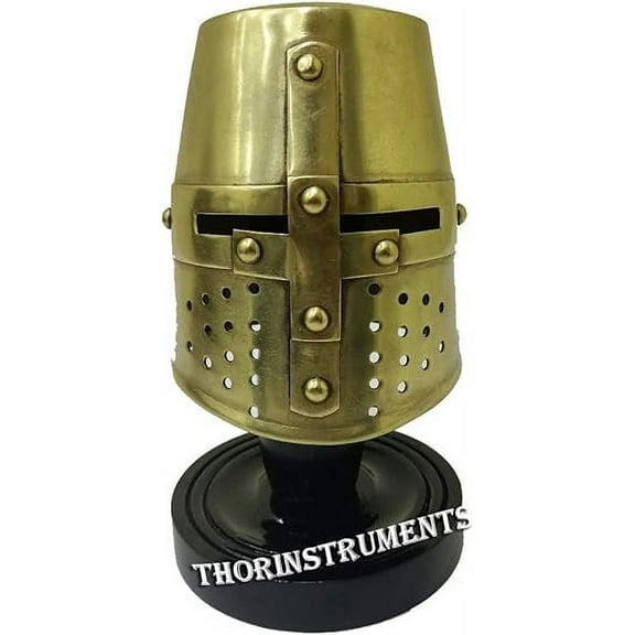 THOR INSTRUMENTS Knight Crusader Medieval Mini Armor Helmet W/Black Stand Gift Item Rustic Vintage Home Decor Gifts