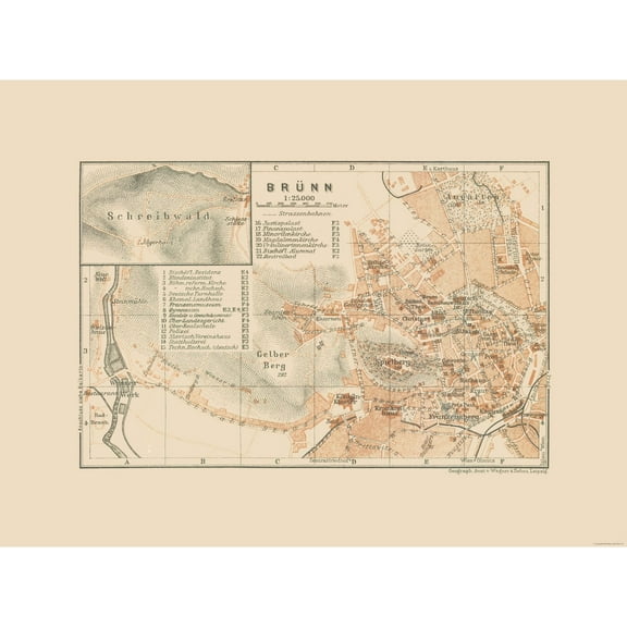 Historic Map - Brunn Germany - Baedeker 1910 - 30.88 x 23 - Vintage Wall Art