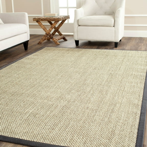 SAFAVIEH Natural Fiber Juniper Border Sisal Area Rug, Marble/Grey, 9' x 9' Square