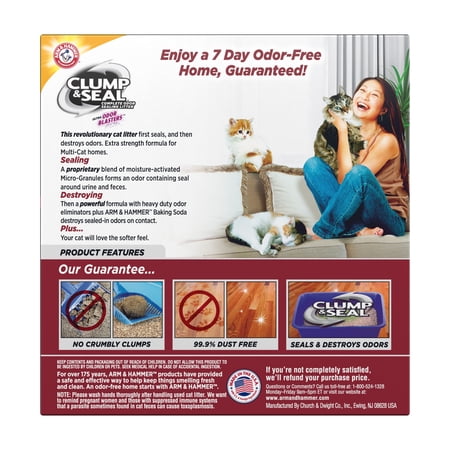 ARM & HAMMER Clump & Seal Cat Clumping Litter Multi-Cat Odor Sealing 99.9% Dust Free 14 lb