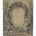 thumbnail image 2 of Gilles-Marie Oppenord 12x14 Black Ornate Wood Framed Double Matted Museum Art Print Titled: Study for a Cartouche, 2 of 5