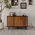 thumbnail image 2 of Burculy 39.4" Large Cat Litter Box Enclosure, Wooden Hidden Cat Washroom with 3 Doors & Hidden Plug, Multifunctional Storage Bench Side Table Cat House, Black and Walnut, 2 of 10