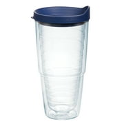 Tervis Made in USA Double Walled Clear & Colorful 24oz Lidded Insulated Tumbler Cup Keeps Drinks Cold & Hot, 24oz, Navy Lid