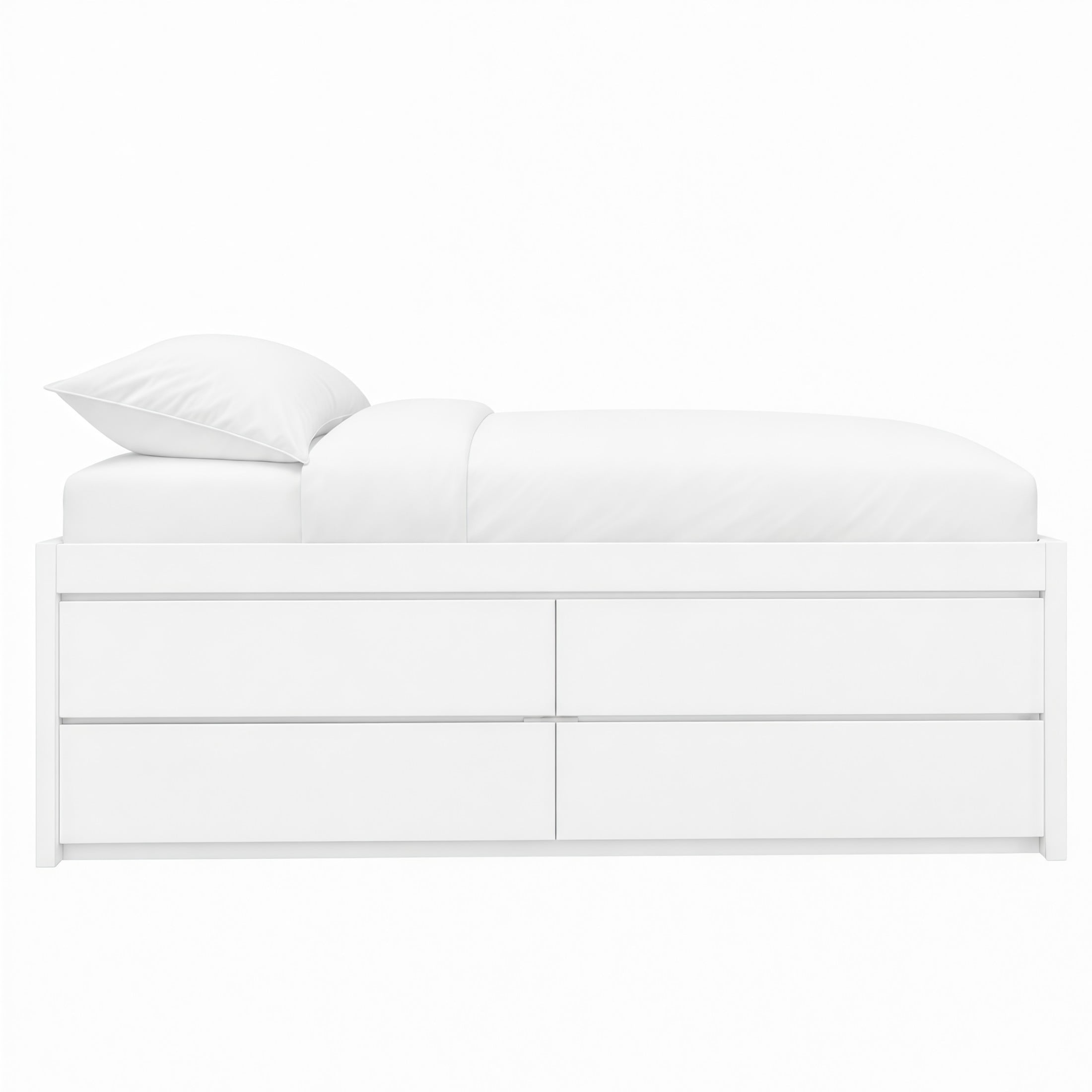 GDF Studio Tyler Twin Size Captain Bed with Storage Drawers & Side Door, Modern Space-Saving Bed for Kids, White
