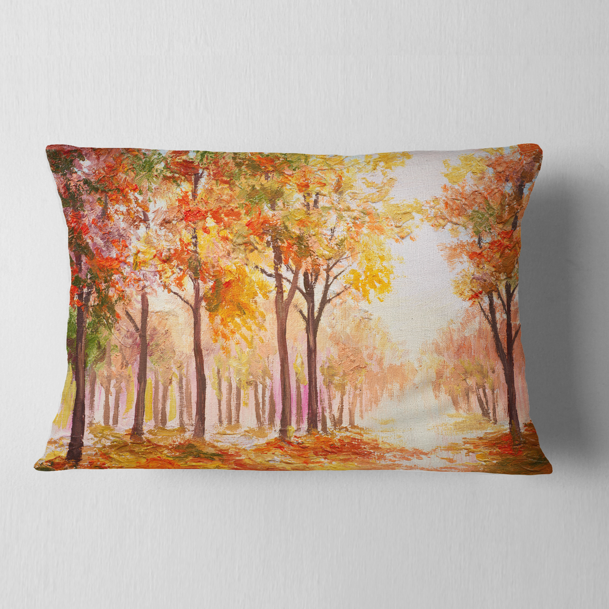 Designart Autumn Everywhere Forest - Landscape Printed Throw Pillow - 12x20