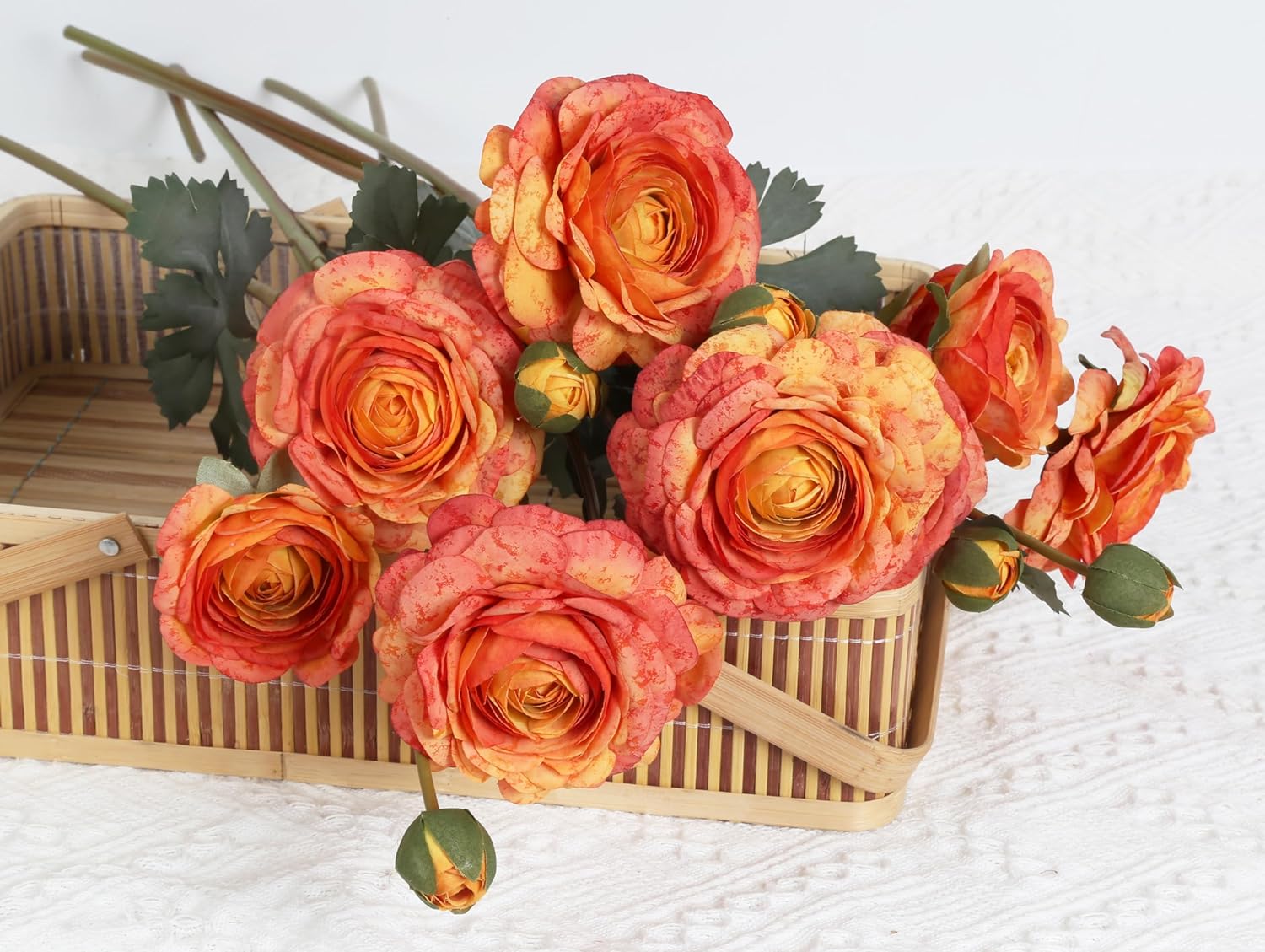 Silk Ranunculus Orange Artificial Flower 5Heads '' Long Stems Realistic Ranunculus Fake Buttercup Flowers for DIY Wedding Bouquets Floral Arrangements Home Kitchen Decorations (Orange)