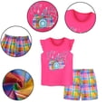 thumbnail image 4 of WOLLED Toddler Kids Girls Summer Cartoon Shorts Set Outfits Baby Casual Sleeveless T-Shirts and Plaid Shorts Set for 2-8 Years Old, 4 of 9