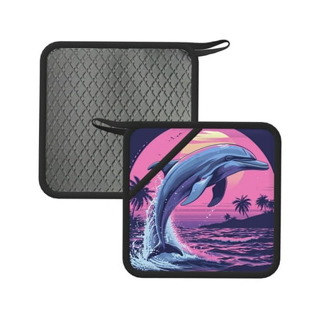 

Sikiie Hawaiian Beach Dolphin Pot Holders Kitchen Insulation Mats Heat Resistant Pot-Holder Oven Anti-Scald Pads for Cooking Baking 7.1*7.1inch