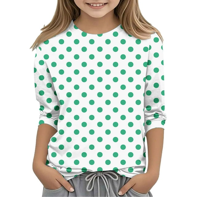 SERTG Hauts Mignons pour Enfant Printemps Automne Été Manches 3/4 Col Rond T-Shirt Mignon pour Sortir Mode Imprimé Manches Mi-Longues Tenues 3-12 Ans (Vert5,5 Ans)