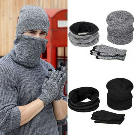 Mens Womens Beanie Hat + Gloves + Scarf Neck Warmer Winter Thermal Ski Caps