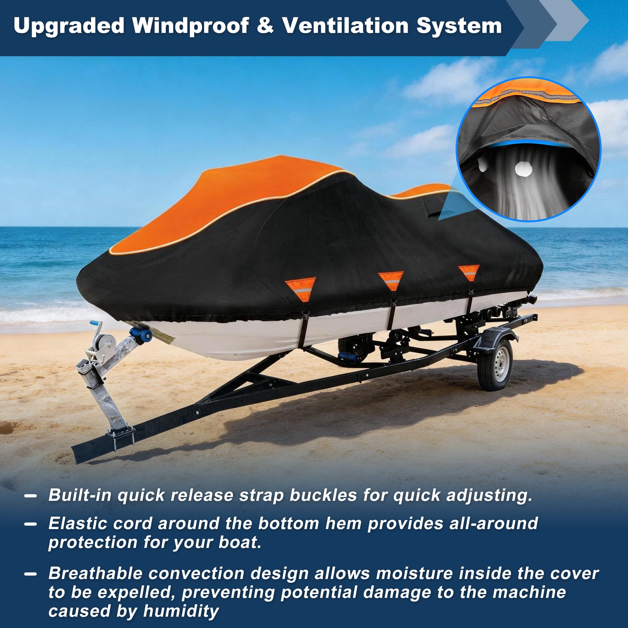 Unique Bargains 1 Seater 300D Duty Oxford Waterproof Cover Black Orange 103"-115"