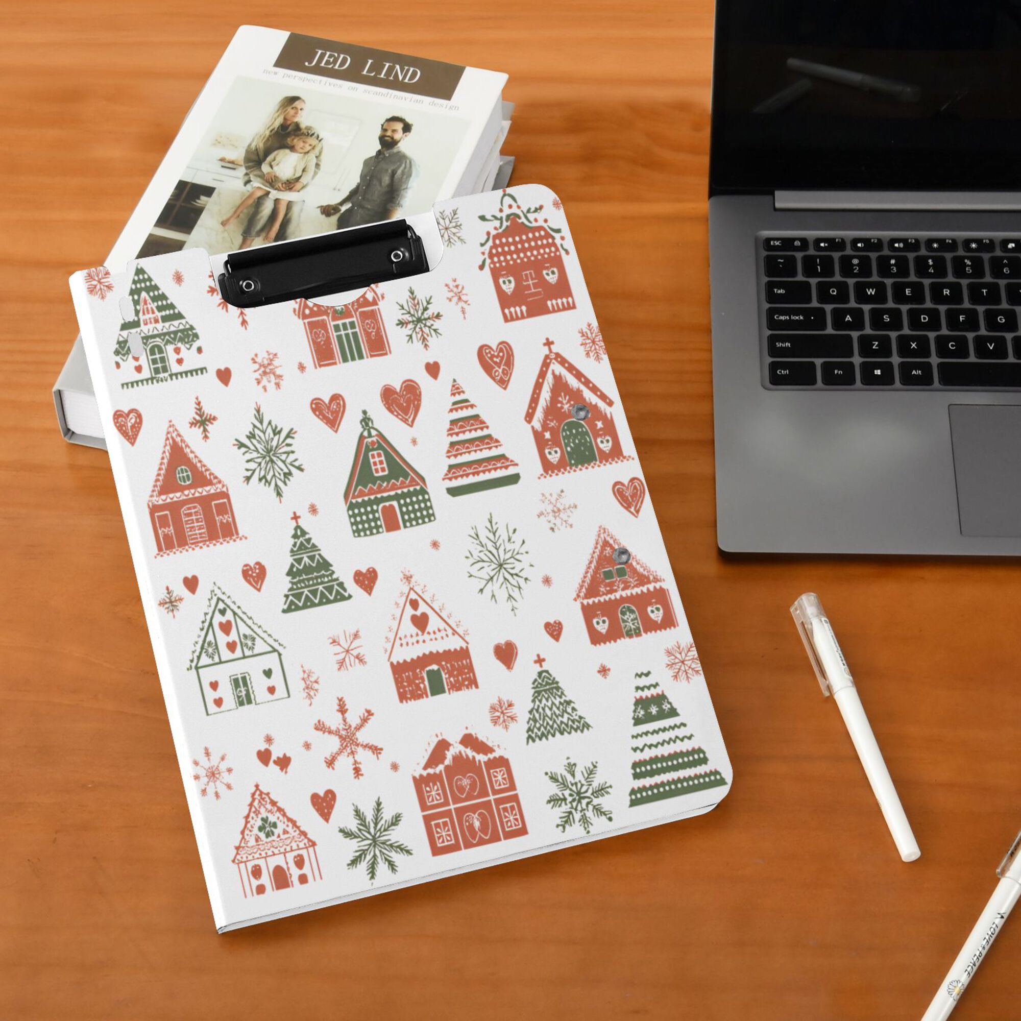 FORMRS A4 Clipboard Folder with Pen Holder Horizontal Foldable School Office Binder, Orange Nordic Christmas