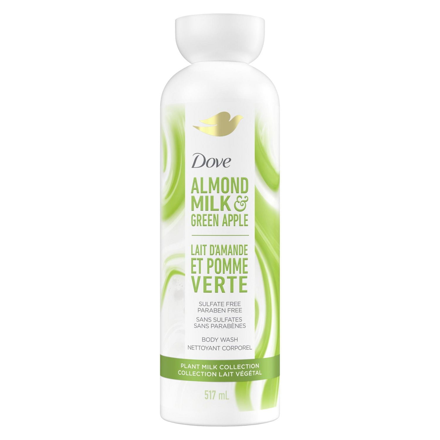 Dove Lait Végétal Gel Douche Nettoyant pour une Peau Hydratée Lait d'Amande & Pomme Verte, sans Nettoyants au Sulfate ni Parabènes, pH équilibré, 517mL 517mL