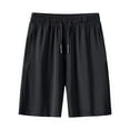 thumbnail image 4 of sunsanly Men Sport Shorts Loose Ice Silk Quick Dry Straight Wide Leg Drawstring Elastic Waist Pleated Solid Color Gym Traning Jogging Sweatpants Knee Length Trousers, 4 of 7