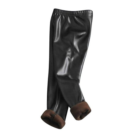 

FAIWAD Kids Girls Winter Warm Fleece Leather Leggings Stretch Straight Fuzzy Thicken Trousers